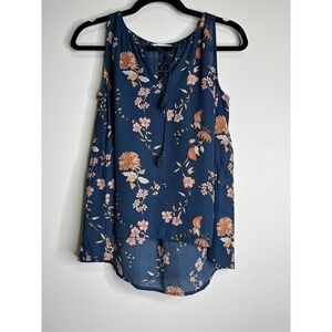 Bb Dakota Sleeveless Blouse Size XS Blue Floral Pattern Lightweight